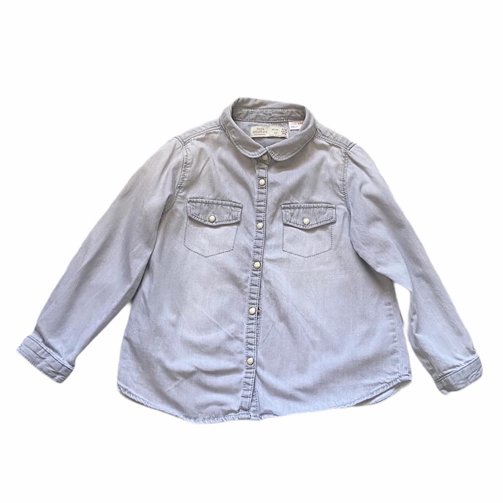 Zara grey denim pearl button shirt 3-4 years